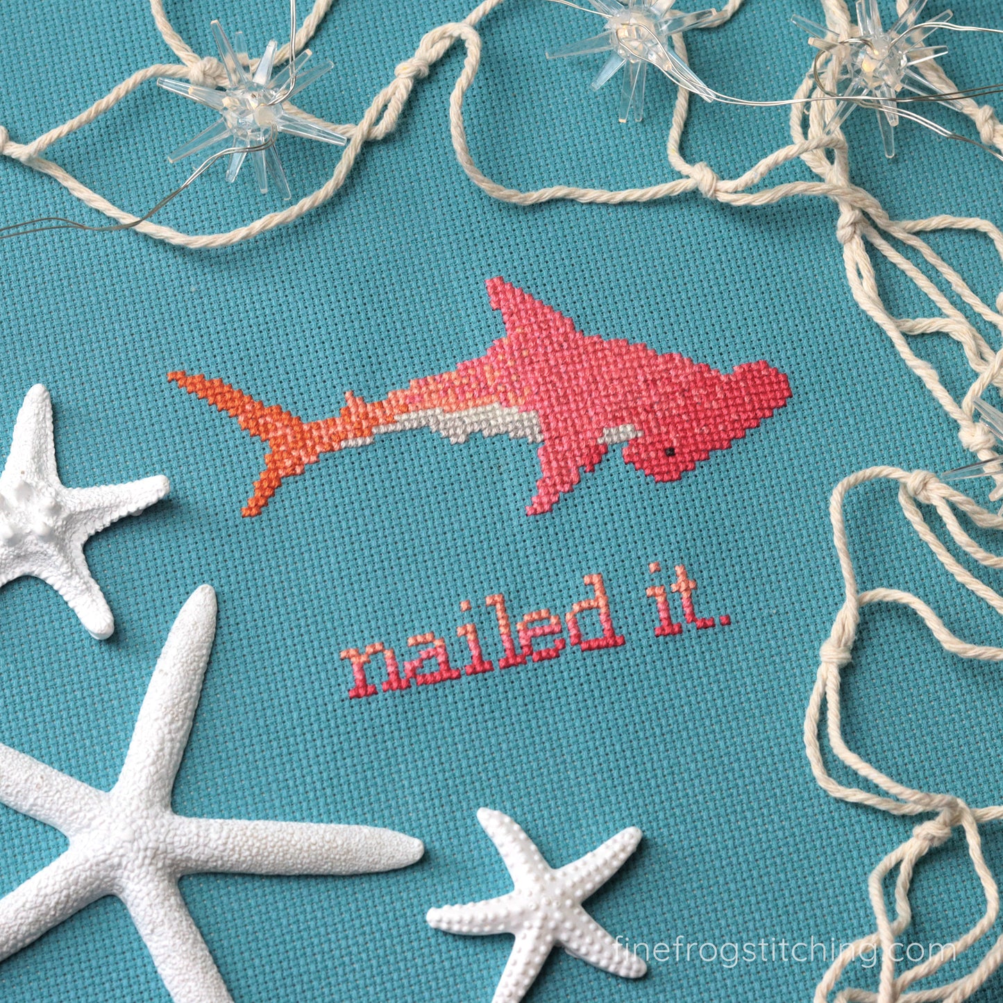 Funny Shark Cross Stitch Pattern PDF Snarky Ocean Whale Hammerhead Shark Nailed It Stitched Example