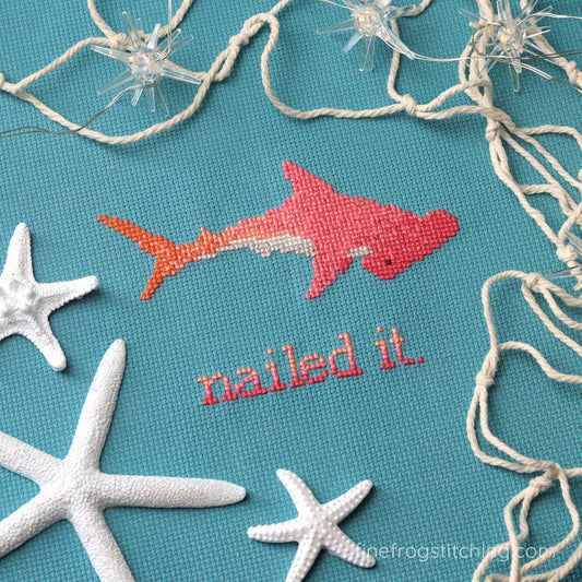 Funny Shark Cross Stitch Pattern PDF Snarky Ocean Whale Hammerhead Shark Nailed It Stitched Example