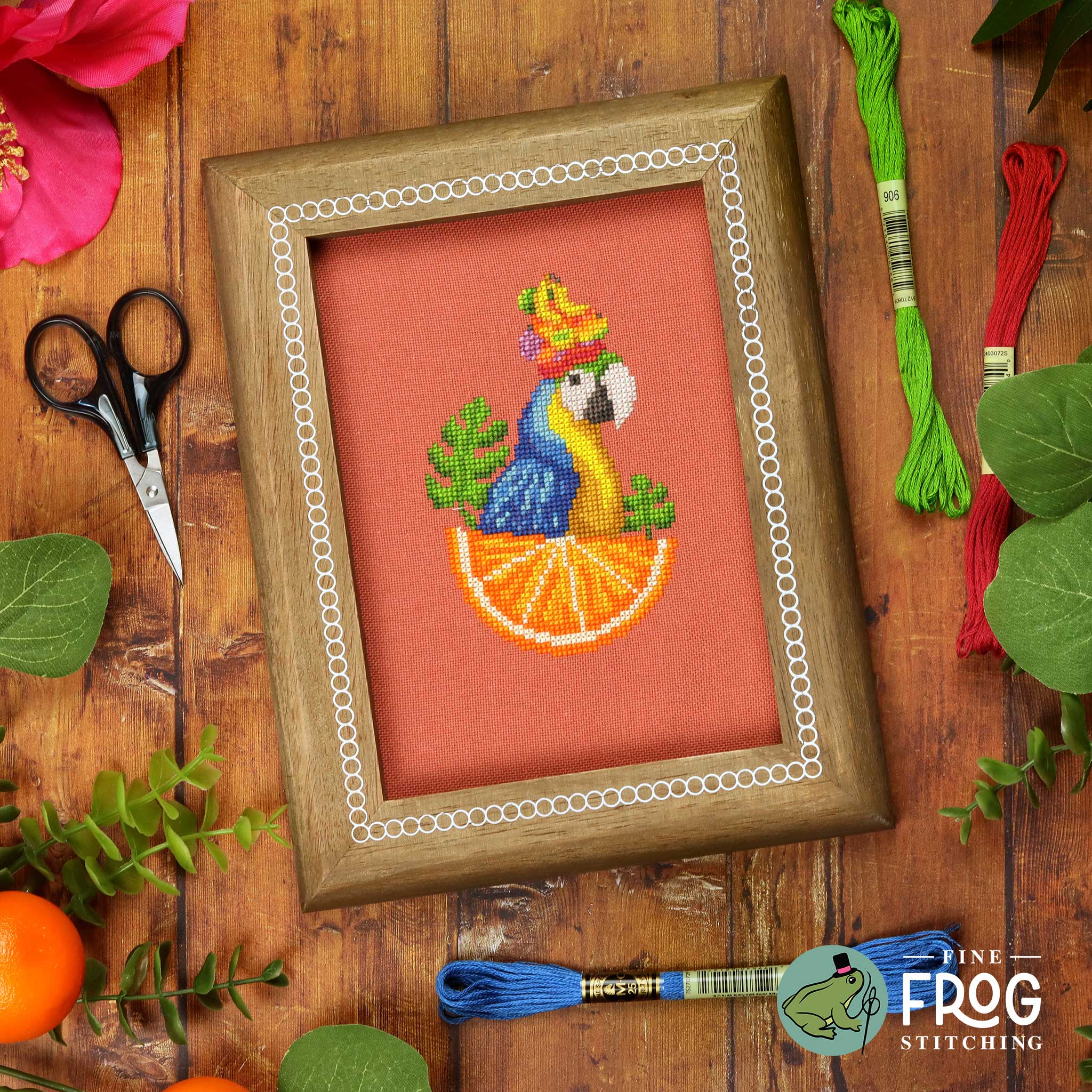 Fruit Hat Señorita - Tropical Parrot Beach Cross Stitch Pattern