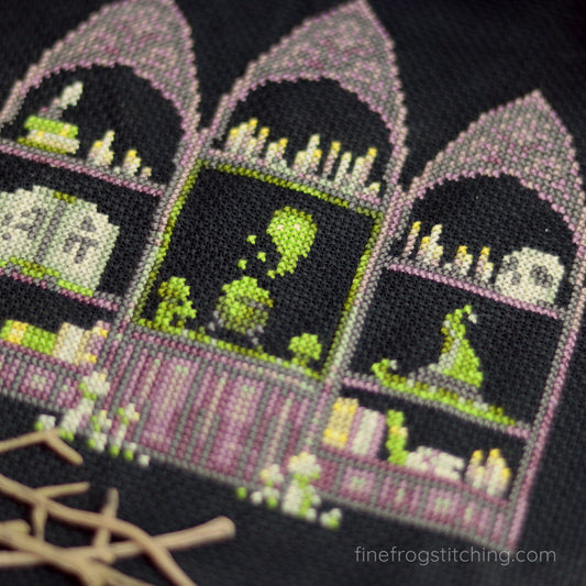 Workspace of the Witch - PDF Halloween witch hat cross stitch pattern
