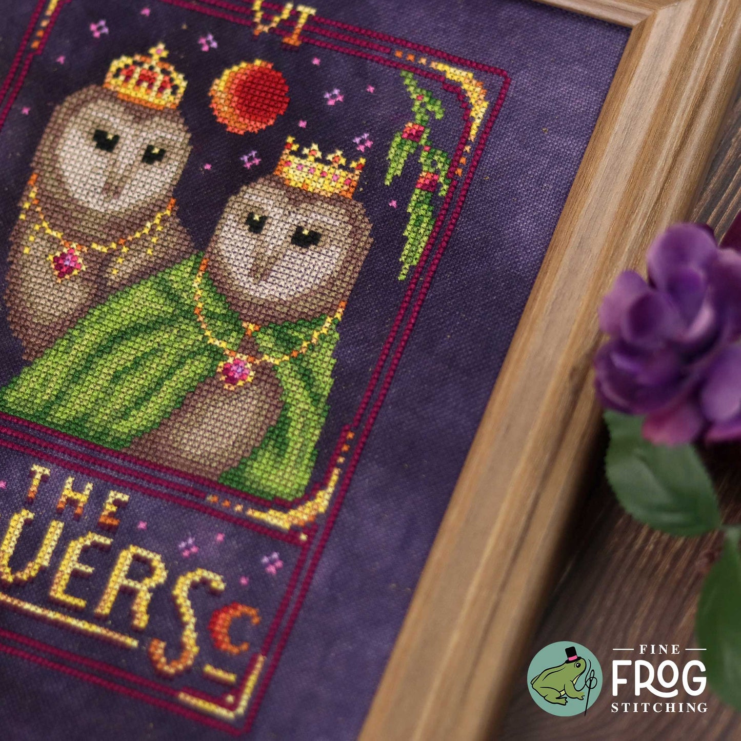 Barn Owl Tarot Card Cross Stitch Pattern PDF Witchy The Lovers Celestial Feather Tarot The Lovers Stitched Example Detail