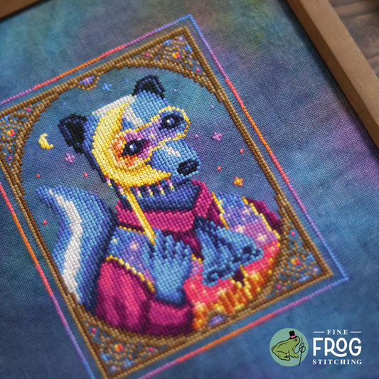 Fancy Skunk Dark Academia Cross Stitch Pattern PDF Masquerade Celestial Magical Masquerade Skunk Stitched Detail