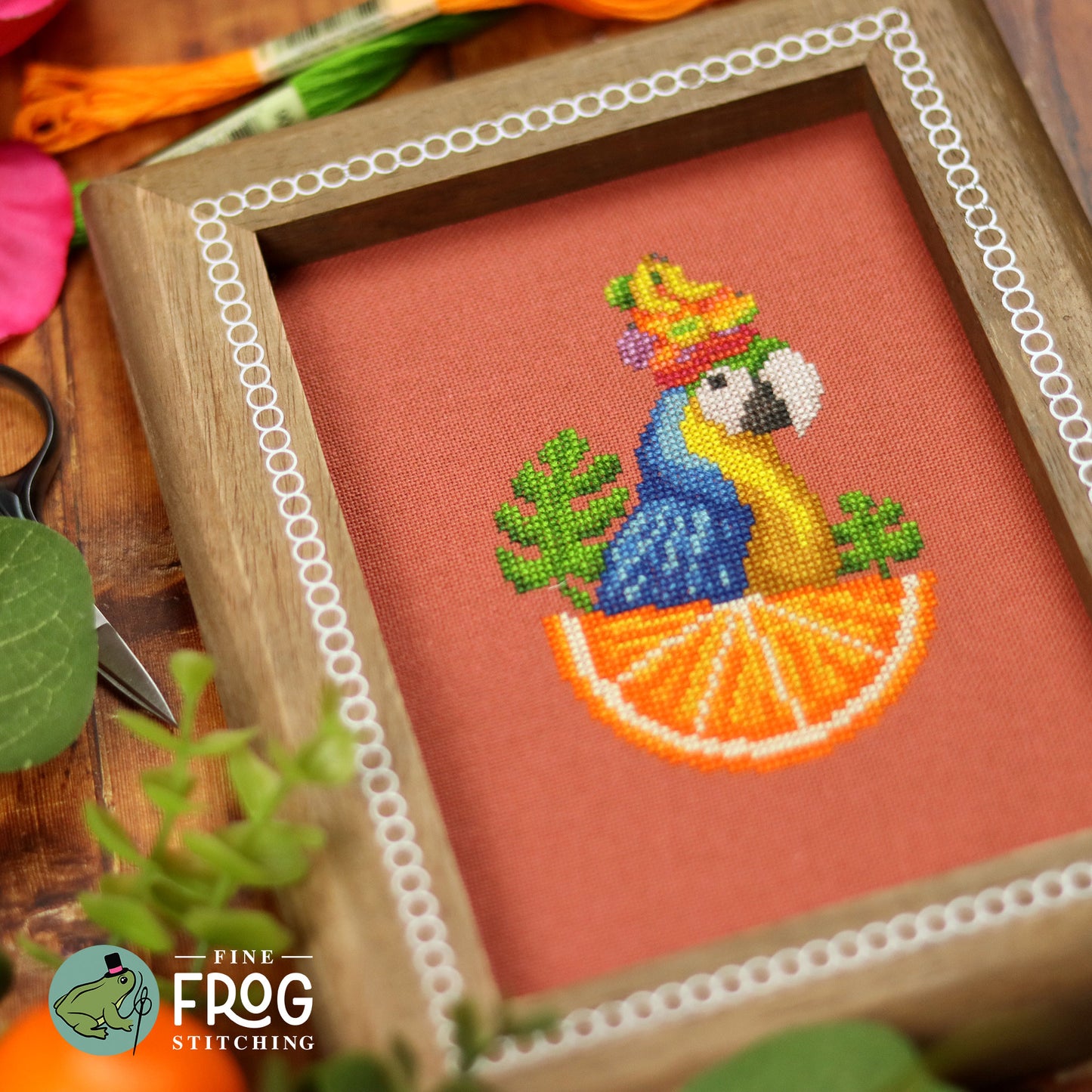 Fruit Hat Señorita - Tropical Parrot Beach Cross Stitch Pattern PDF