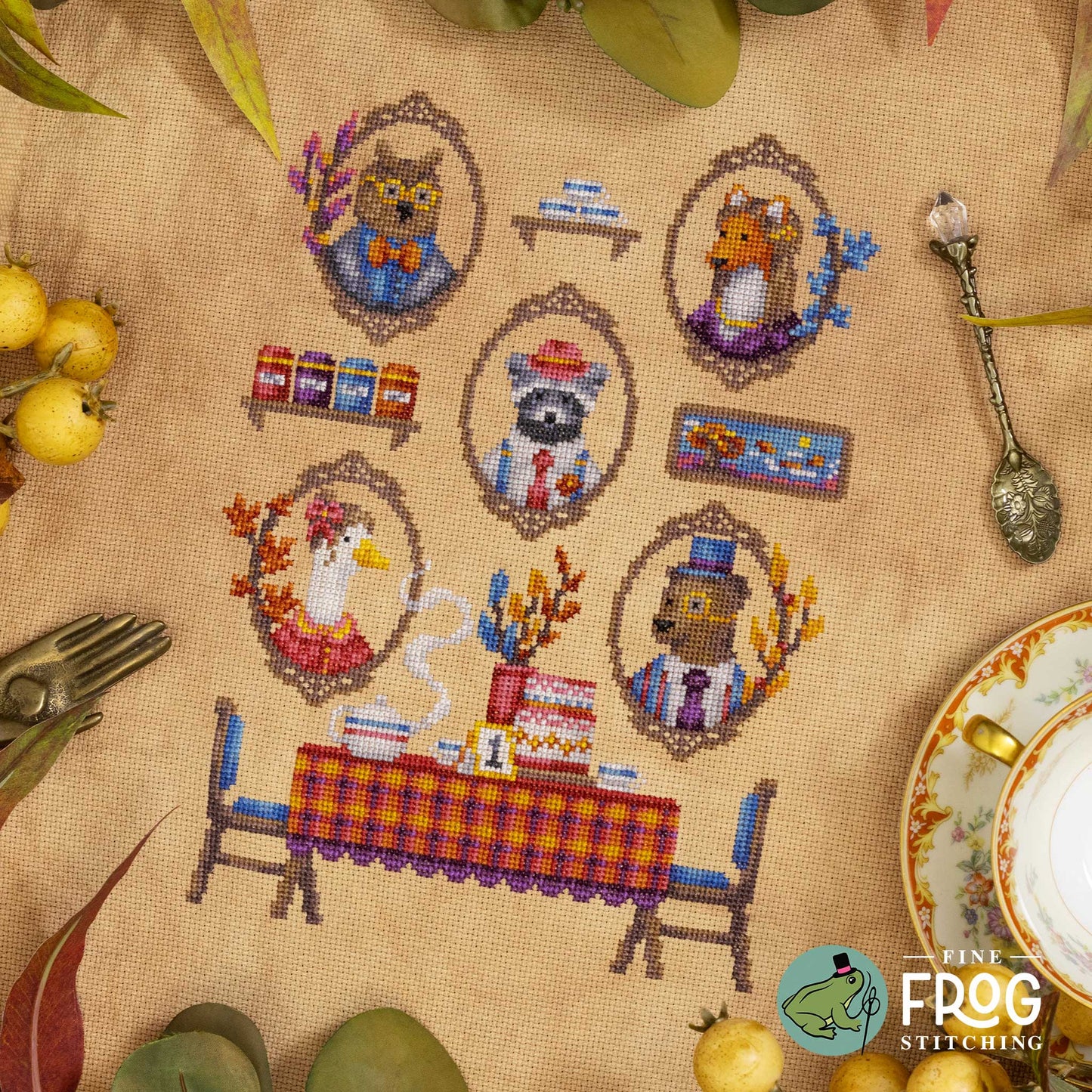 Twigs and Tea - Autumn Tea Party Cross Stitch Pattern PDF