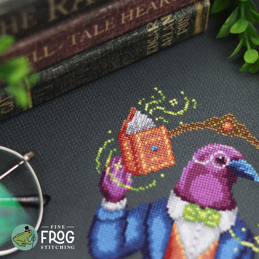 Crow Librarian - Crow Book Halloween Cross Stitch Pattern PDF