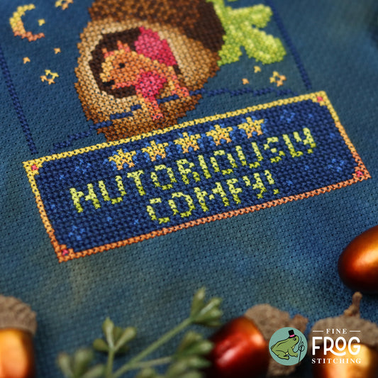 Fall Squirrel Acorn Cross Stitch Pattern PDF Acorn Autumn Woodland Acorn Hotel Stitched Detail 1