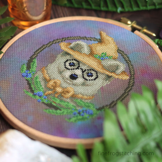 Forest Animal Witch Cottagecore Cross Stitch Pattern PDF Woodland Ferret Magical Sable Witch Stitched Detail 1