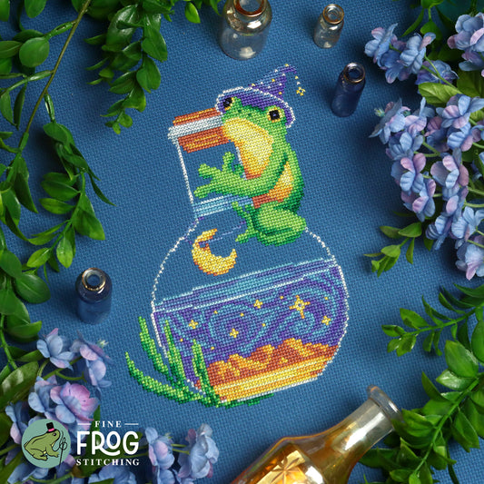 Amphibian Alchemist - Frog Potion Fantasy Cross Stitch Pattern PDF