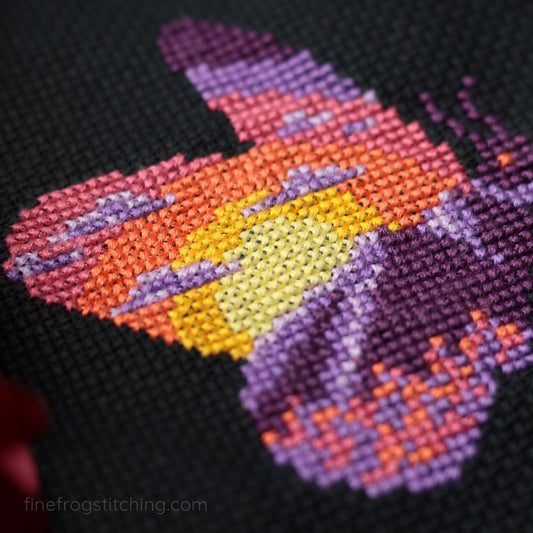 Nature Mountain Moth Cross Stitch Pattern PDF Sunset Camping Celestial Hiking Mountain Sunset Moth Stitched Detail