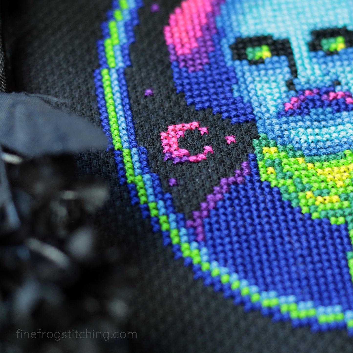 Neon Gothic Edgar Allan Poe Cross Stitch Pattern PDF Dark Book Library Edgar Allan Glow Stitched Detail