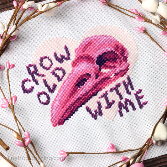 Crow Old With Me - Romantic Bird Skull Cross Stitch Pattern PDF