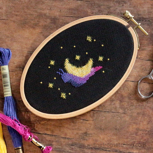 Snail Moon Celestial Cross Stitch Pattern PDF Magical Fantasy Pride Moon Snail Stitched Example