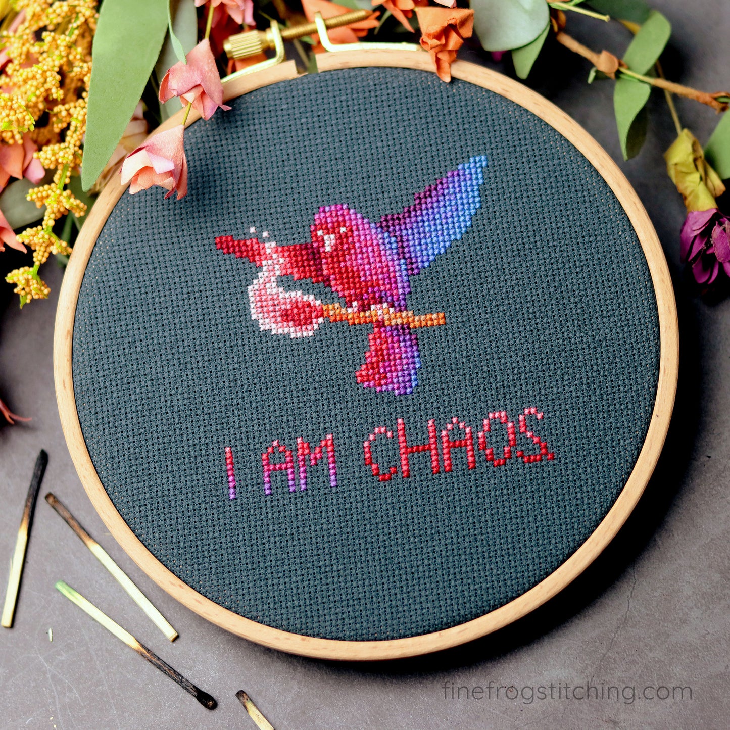 Snarky Bird Cross Stitch Pattern PDF Funny Dumpster Fire Gay Meme Chaos Bird Stitched Example