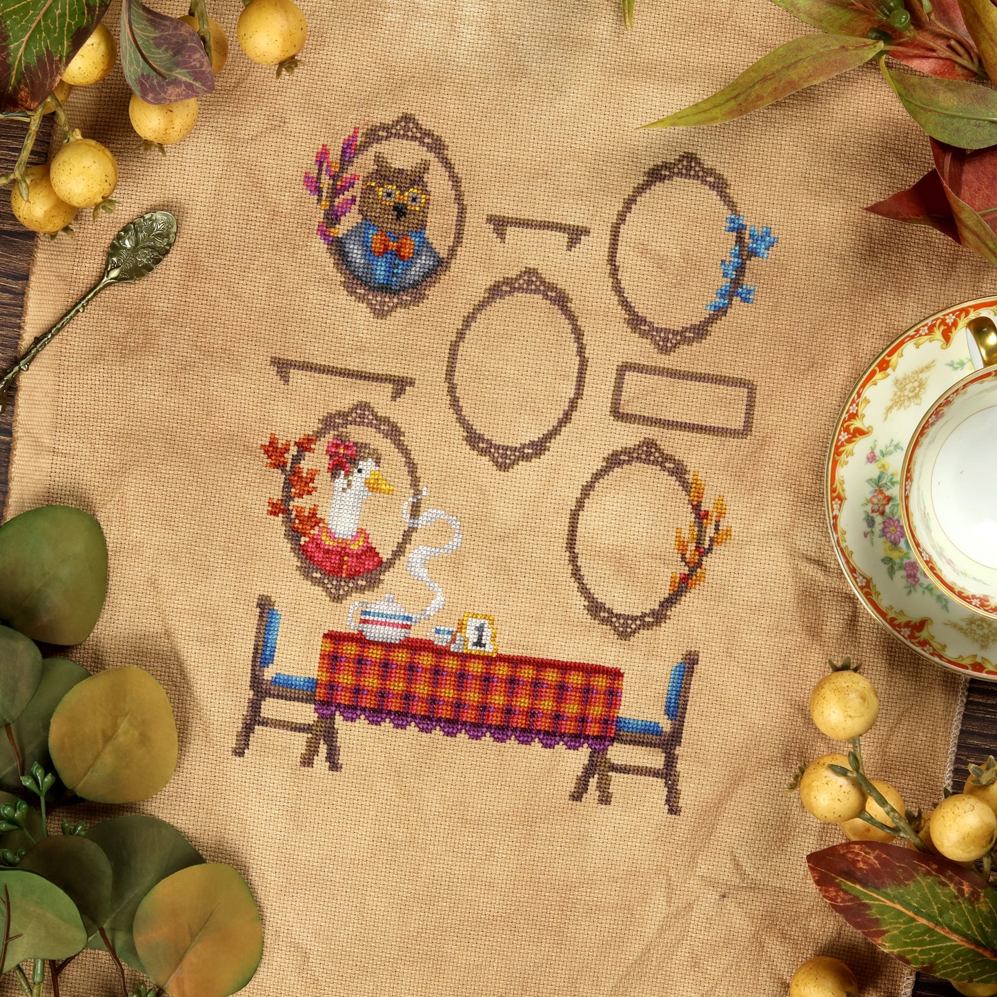 Twigs and Tea SAL - Autumn Tea Party Stitchalong Cross Stitch Pattern PDF