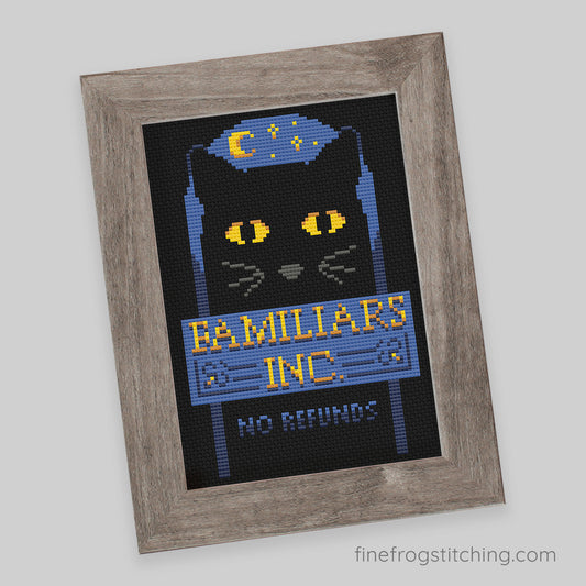 Familiars Inc - PDF black cat Halloween cross stitch pattern