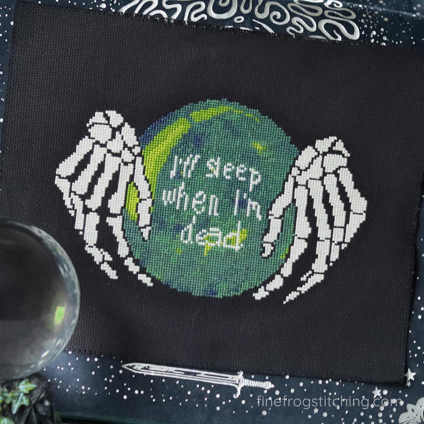 I'll Sleep When I'm Dead - PDF funny skeleton crystal ball cross stitch pattern