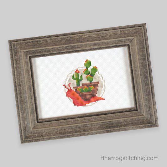 Cactus Garden Snail - PDF unique snail cross stitch pattern