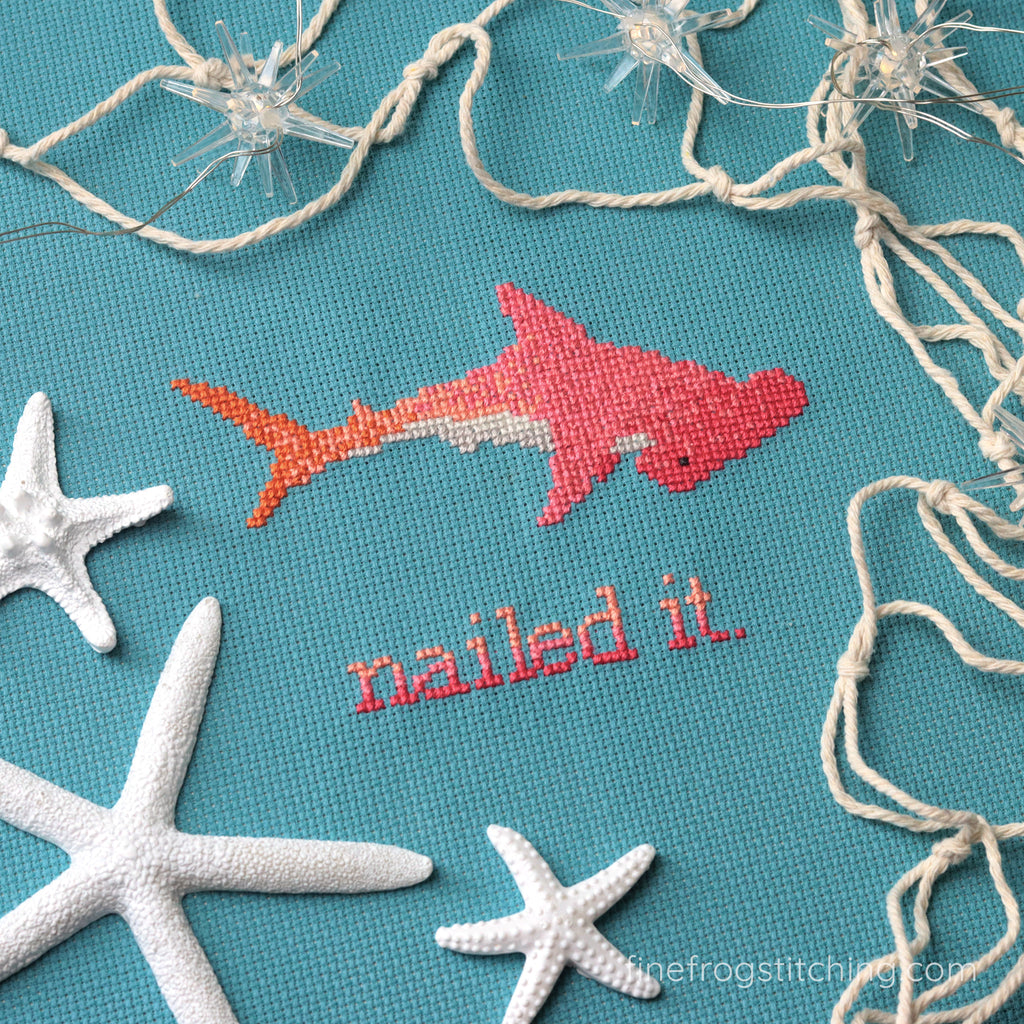 Funny Shark Cross Stitch Pattern PDF Snarky Ocean Whale Hammerhead Shark Nailed It Stitched Example