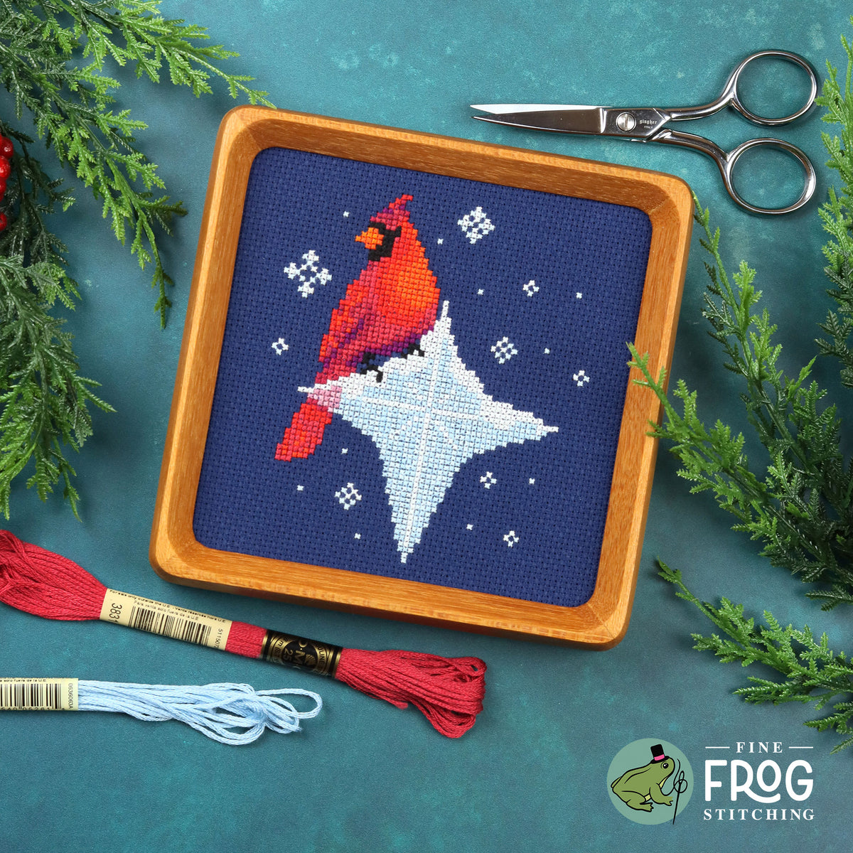 Ice Star Cardinal - Christmas Cardinal Winter Bird Cross Stitch Pattern PDF