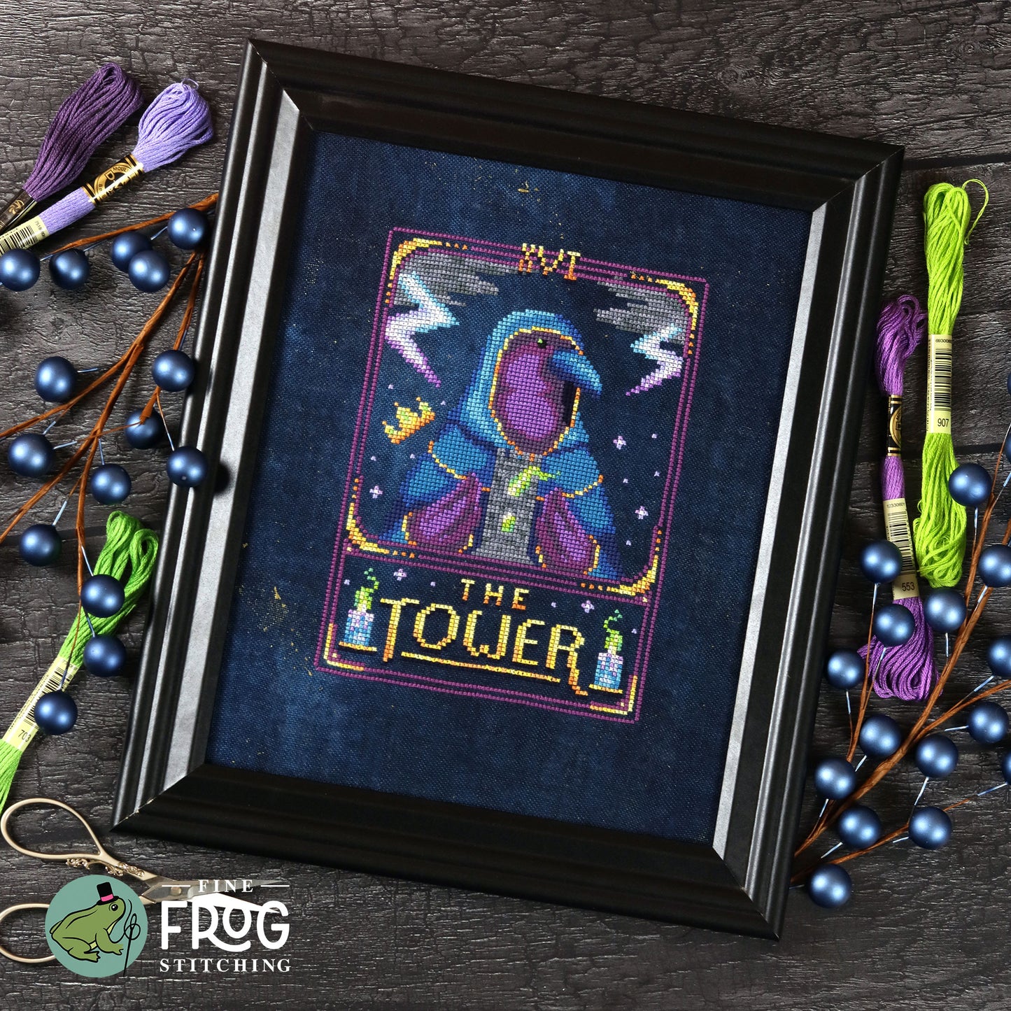 Feather Tarot: The Tower - Crow Raven Tarot Card Cross Stitch Pattern PDF