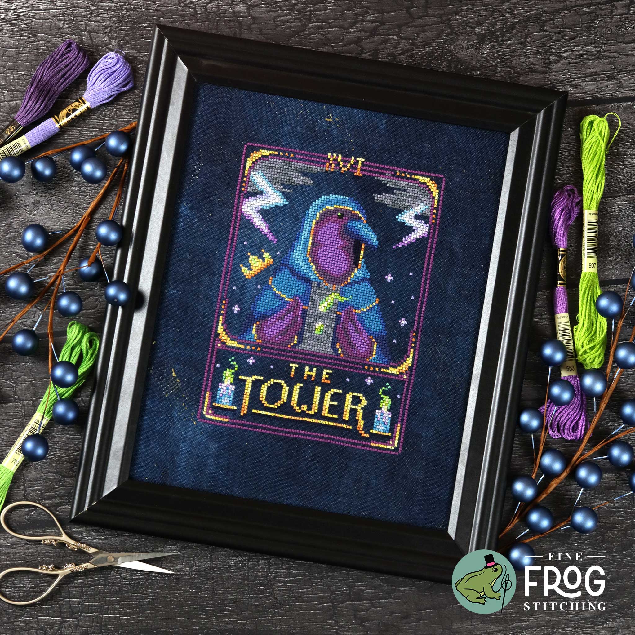 Feather Tarot: The Tower - Crow Raven Tarot Card Cross Stitch Pattern PDF