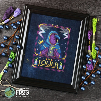 Feather Tarot: The Tower - Crow Raven Tarot Card Cross Stitch Pattern PDF
