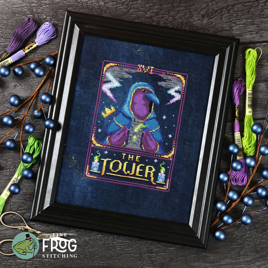 Feather Tarot: The Tower - Crow Raven Tarot Card Cross Stitch Pattern PDF
