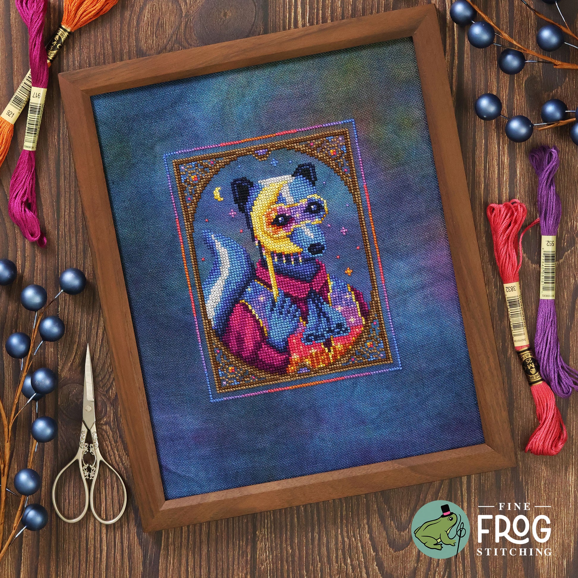 Fancy Skunk Dark Academia Cross Stitch Pattern PDF Masquerade Celestial Magical Masquerade Skunk Stitched Example