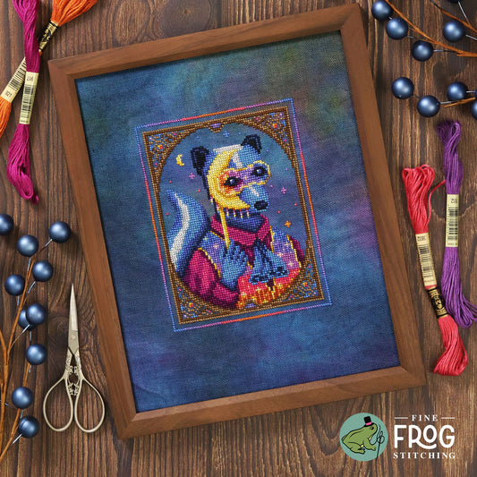 Fancy Skunk Dark Academia Cross Stitch Pattern PDF Masquerade Celestial Magical Masquerade Skunk Stitched Example