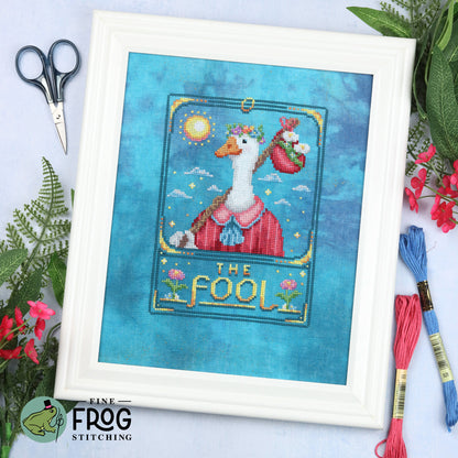 Goose Tarot Card Cross Stitch Pattern PDF Witchy The Fool Cottagecore Feather Tarot The Fool Stitched Example