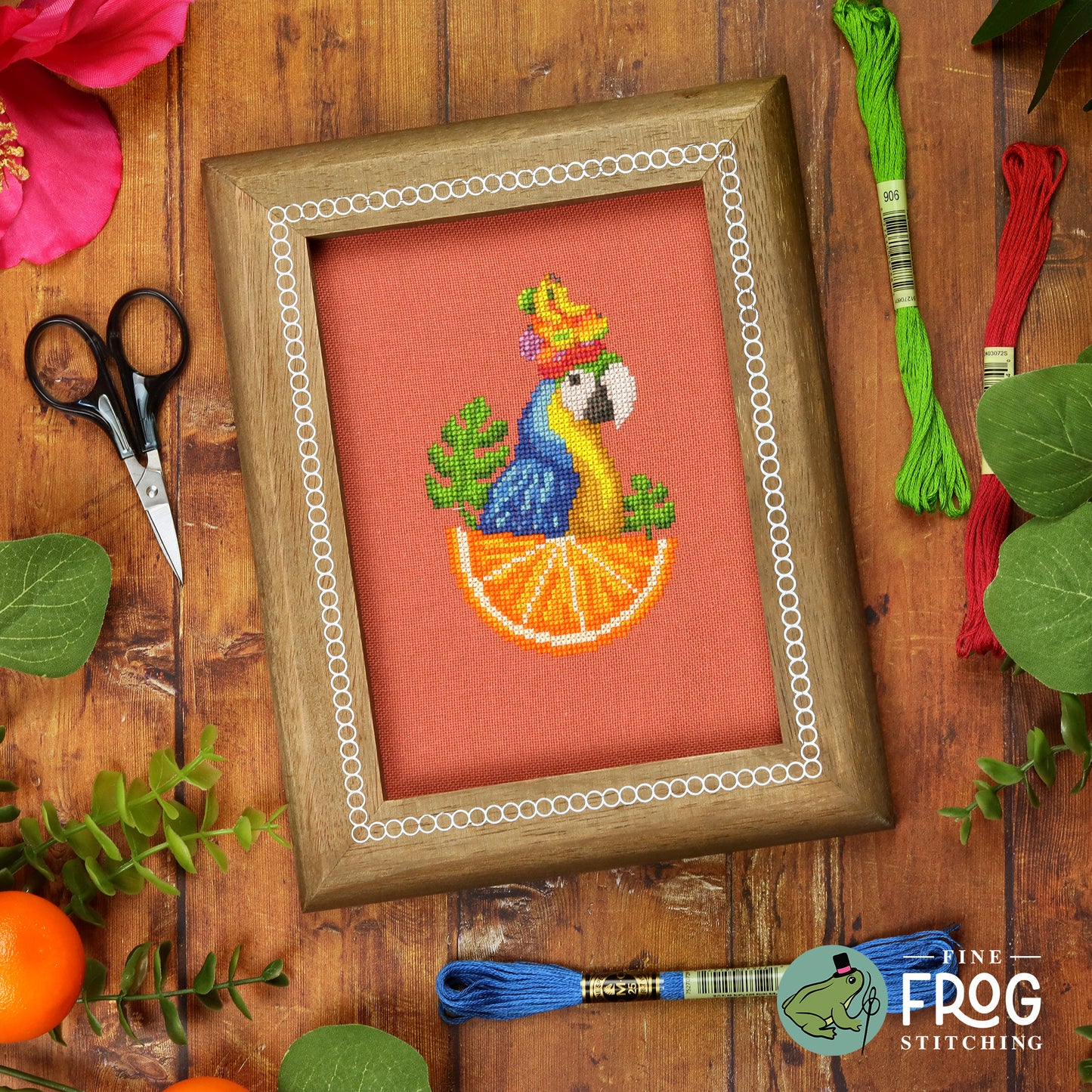 Fruit Hat Señorita - Tropical Parrot Beach Cross Stitch Pattern PDF