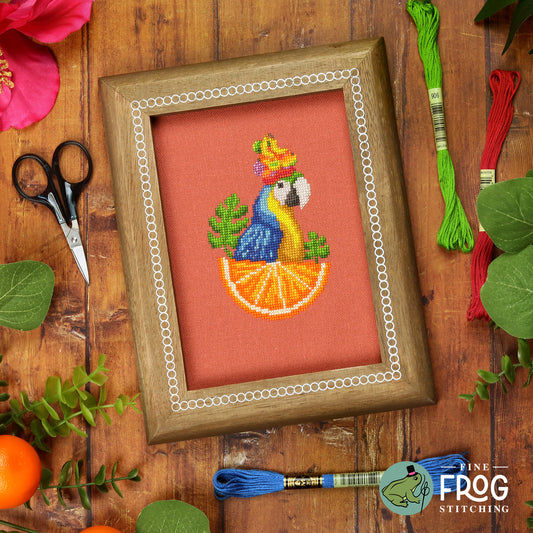 Fruit Hat Señorita - Tropical Parrot Beach Cross Stitch Pattern PDF