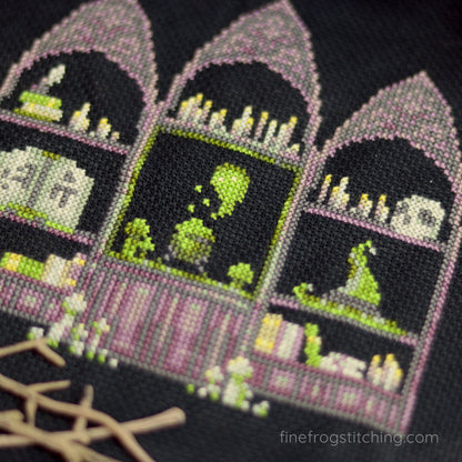 Workspace of the Witch - PDF Halloween witch hat cross stitch pattern