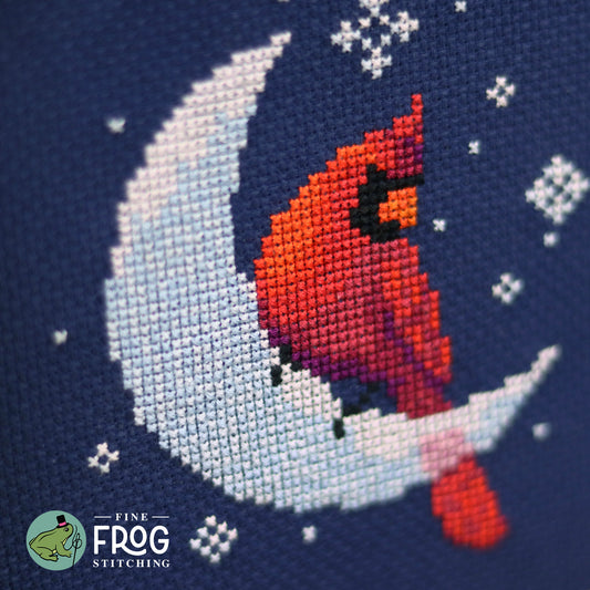 Ice Moon Cardinal - PDF winter yule snow bird cross stitch pattern