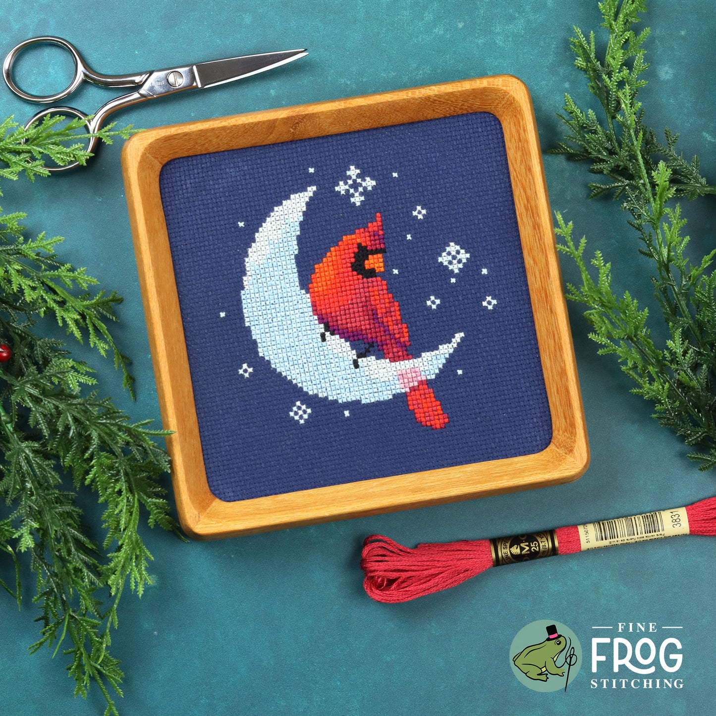 Ice Moon Cardinal - Christmas Cardinal Winter Bird Cross Stitch Pattern PDF