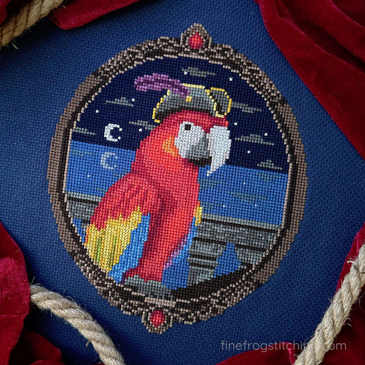 Captain Polly - PDF pirate parrot cross stitch pattern