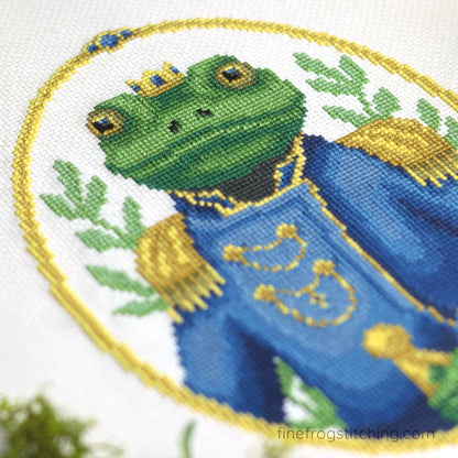Prince Pondworthy - PDF magical royal frog cross stitch pattern
