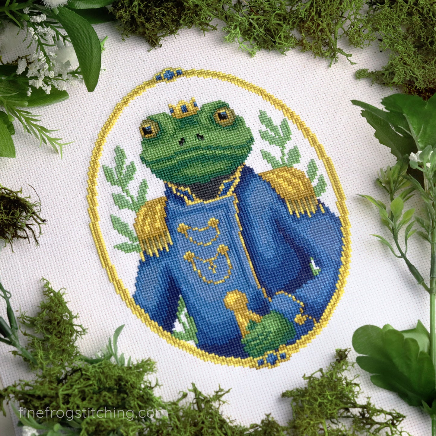 Prince Pondworthy - PDF magical royal frog cross stitch pattern