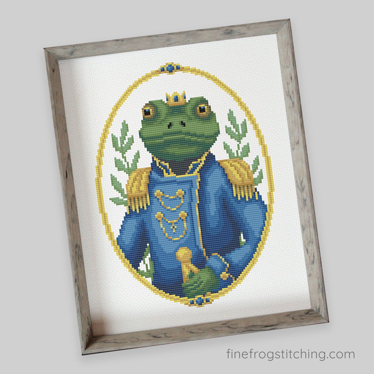 Prince Pondworthy - PDF magical royal frog cross stitch pattern