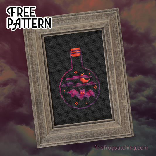 [FREE] Halloween Concoction - free PDF bat bottle cross stitch pattern