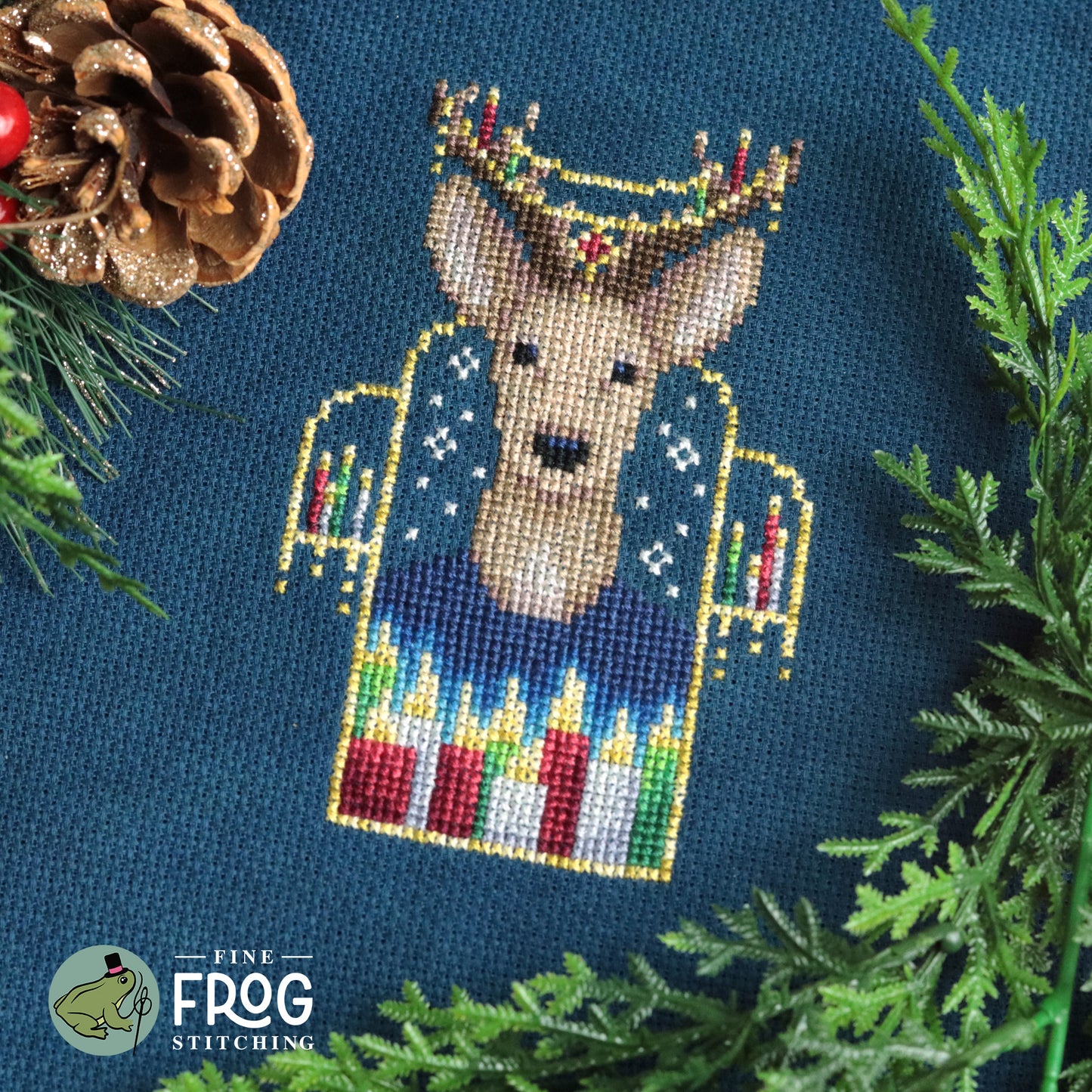 Candlelight Keeper - Reindeer Holiday Yule Winter Cross Stitch Pattern PDF