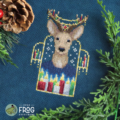 Candlelight Keeper - Reindeer Holiday Yule Winter Cross Stitch Pattern PDF