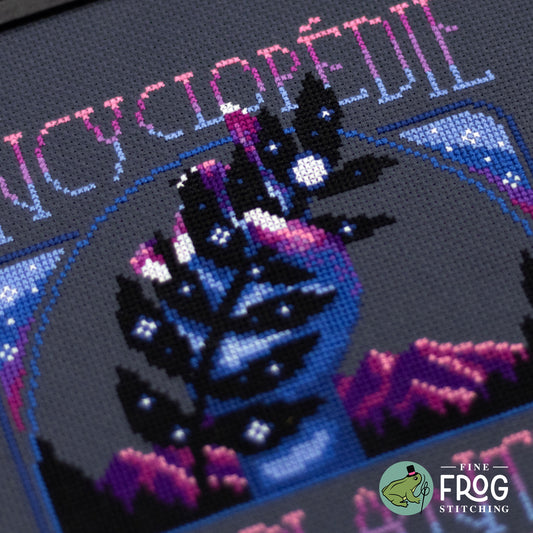 Celestial Botanical Dark Academia Cross Stitch Pattern PDF Colorful Fantasy Potion Space Cosmic Plant Book Stitched Detail