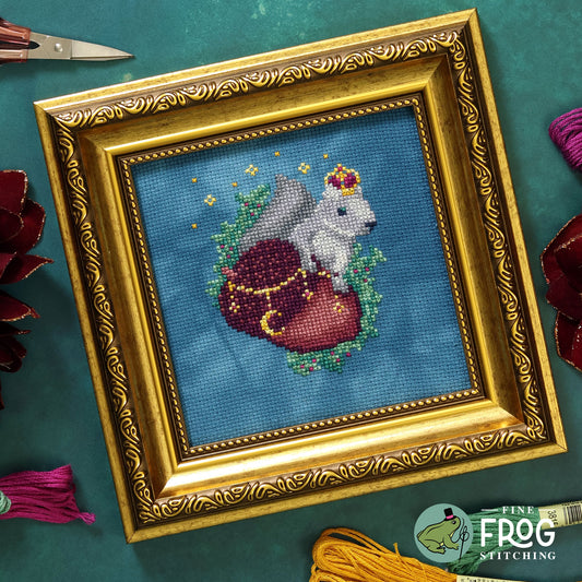 Squirrel Acorn Christmas Cross Stitch Pattern PDF Winter Animal Acorn Yule Acorn King Stitched Example