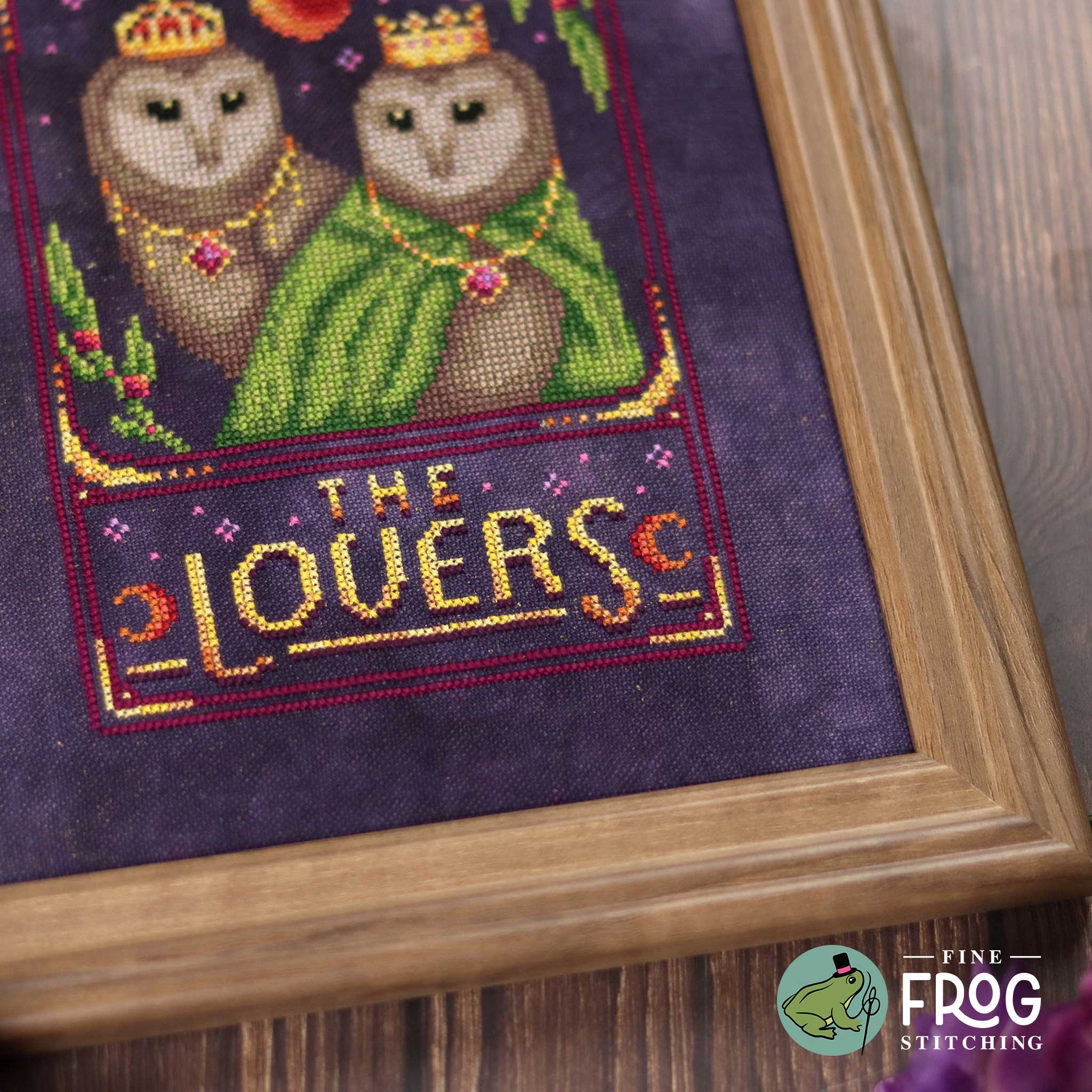 Barn Owl Tarot Card Cross Stitch Pattern PDF Witchy The Lovers Celestial Feather Tarot The Lovers Stitched Example Detail
