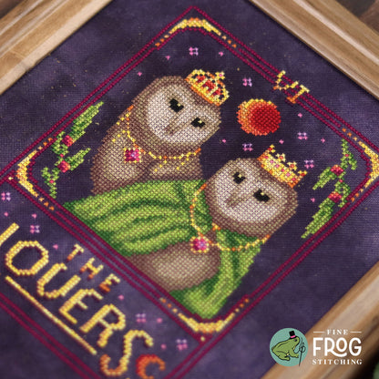 Barn Owl Tarot Card Cross Stitch Pattern PDF Witchy The Lovers Celestial Feather Tarot The Lovers Stitched Example Detail