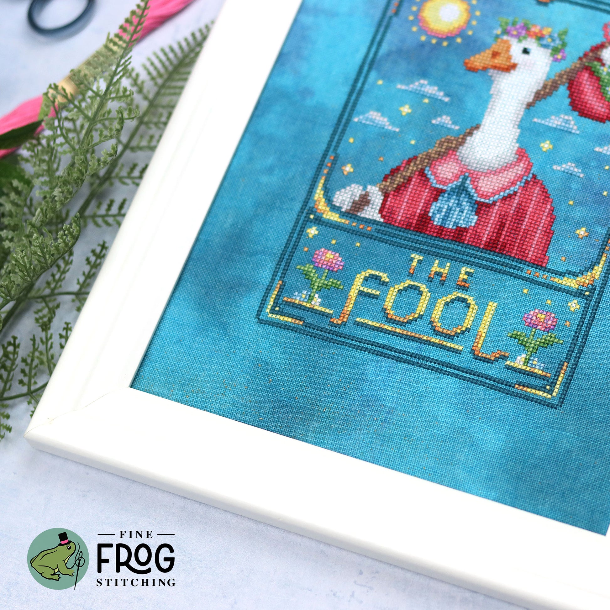 Goose Tarot Card Cross Stitch Pattern PDF Witchy The Fool Cottagecore Feather Tarot The Fool Stitched Example Detail