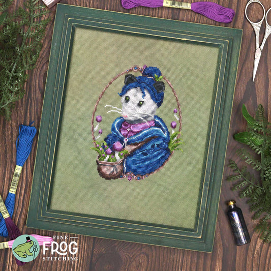 Opossum Forager - Cottagecore Mushroom Opossum Cross Stitch Pattern PDF