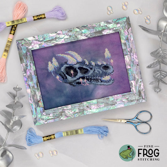 Fantasy Dragon Skull Cross Stitch Pattern PDF Medieval Mythical Celestial Opal Dragon Sentry Stitched Example