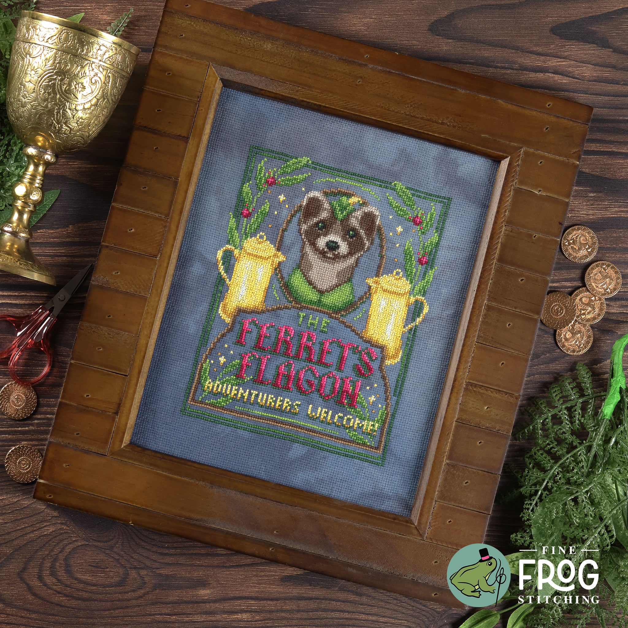 Ferret's Flagon - Fantasy RPG D&D Inspired Cross Stitch Pattern PDF
